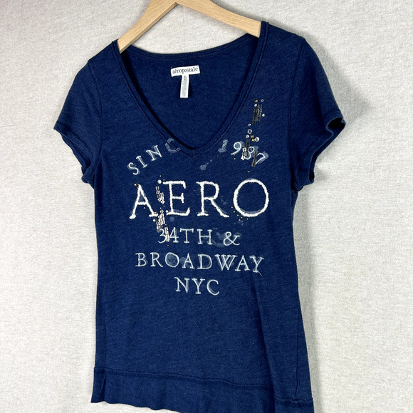 Vintage Aeropostale Womens Y2K Top Size XL Sequins Preppy Scoop Neck Spellout - Picture 2 of 10